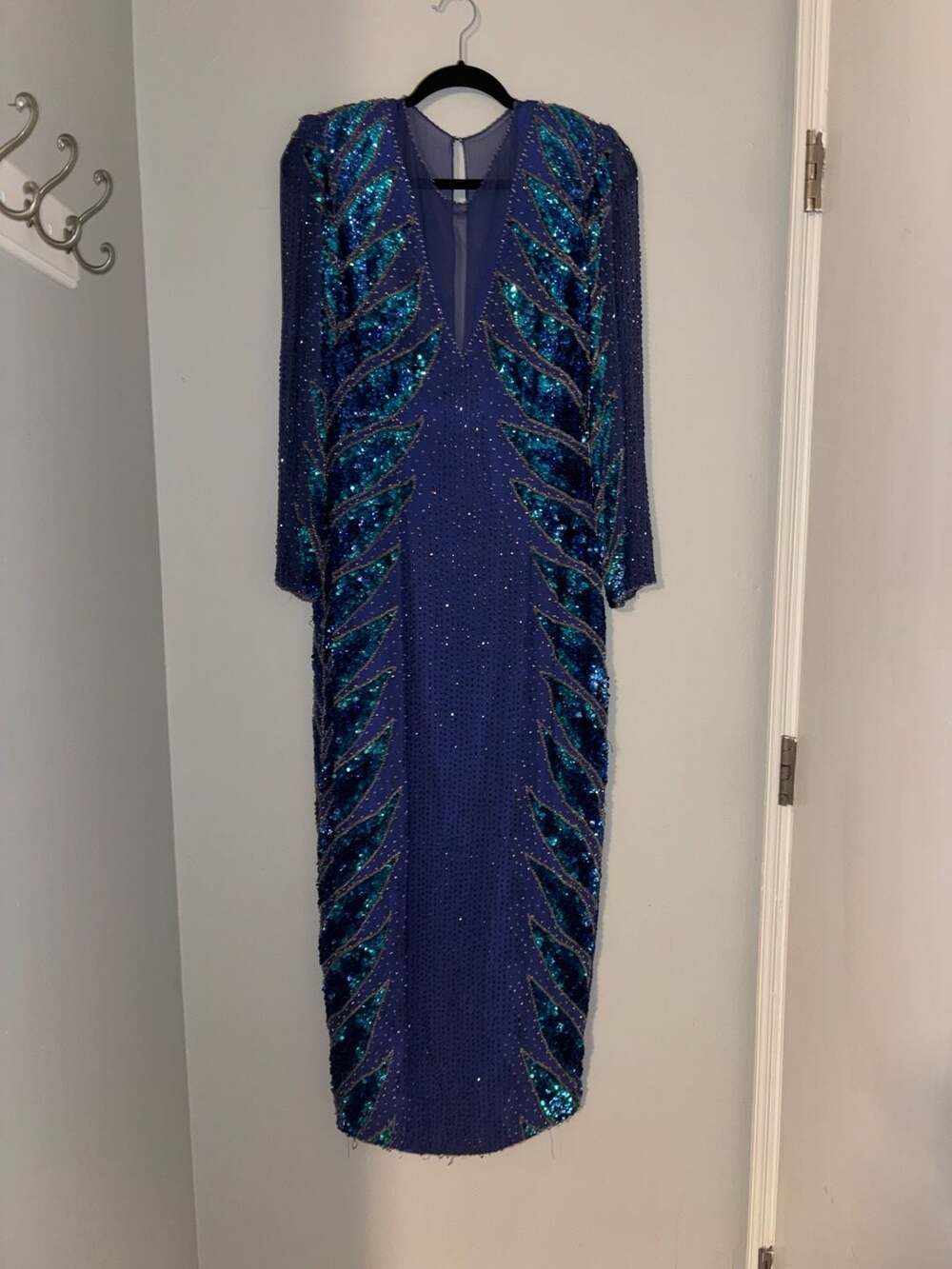 Sho Max Originals Vintage 80s Silk Beaded and Sequined Long Sleeve Gown